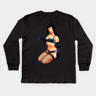 Bettie Page Pin Up Color Kids Long Sleeve T-Shirt